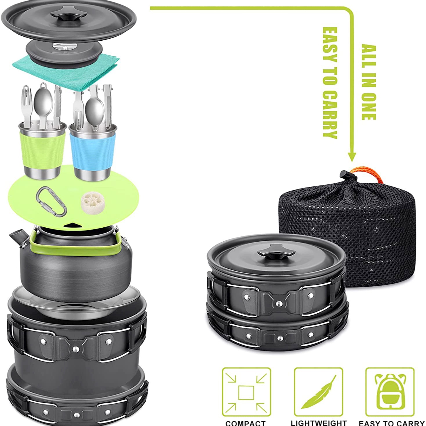 Camping Cooking Lightweight - Outdoor Camping Cook Set with Kettle,