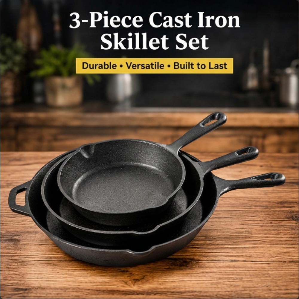 3-Piece Cast Iron Skillet Set, - Skillet Cast Iron Camp 评论和价格