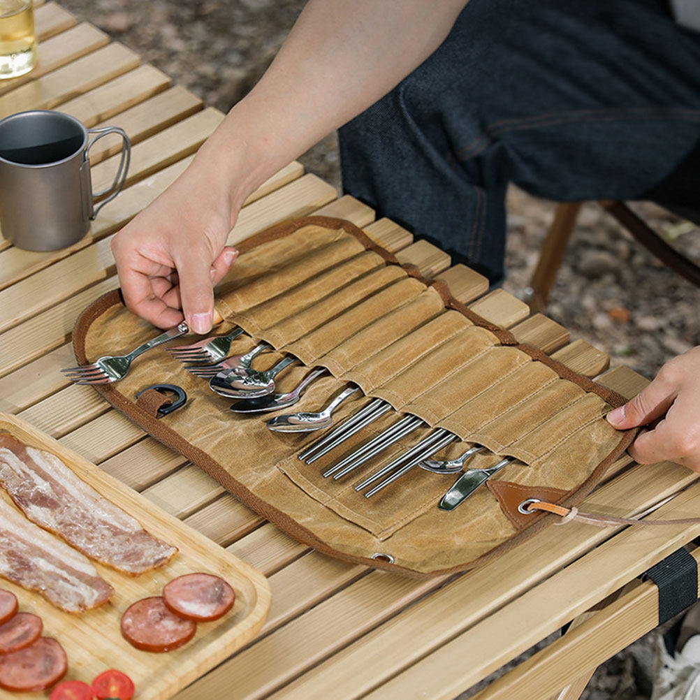 High Quality Canvas Tableware  - Camping Cooking Utensil Roll 评论和价格